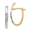 14k Two-Tone Gold Oval Hoop Earrings with Rhodium Accents and Diamond-Cut Texture