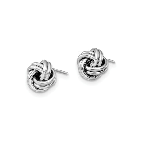 14k Yellow Gold and Rhodium Love Knot Stud Earrings with Polished Intertwined Design