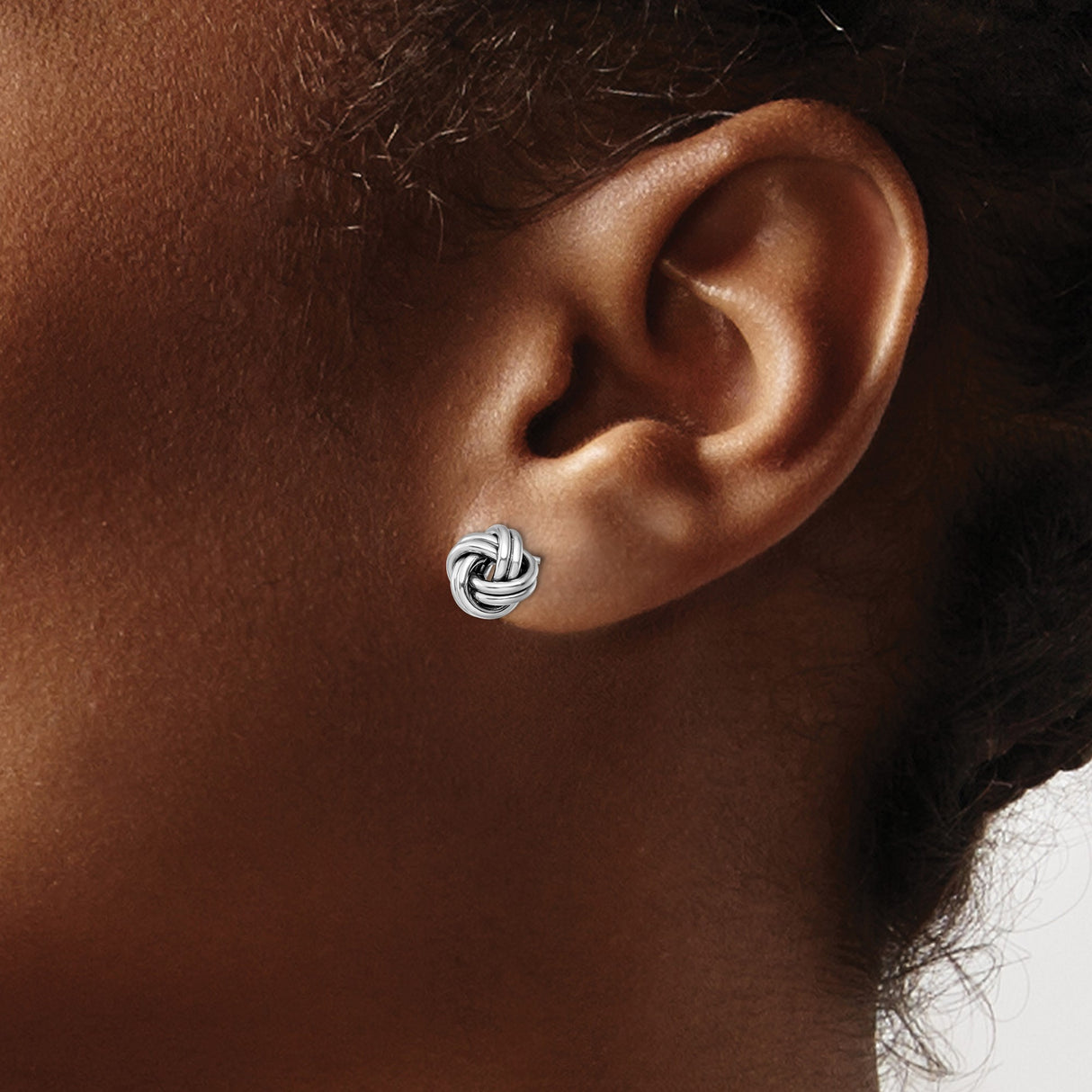 14k Yellow Gold and Rhodium Love Knot Stud Earrings with Polished Intertwined Design