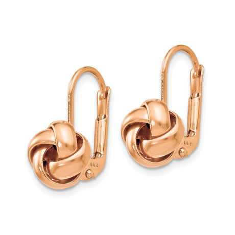 14k Yellow Gold Love Knot Leverback Earrings with Intertwined Knot Design for Women