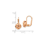 14k Yellow Gold Love Knot Leverback Earrings with Intertwined Knot Design for Women