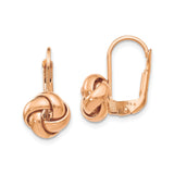 14k Yellow Gold Love Knot Leverback Earrings with Intertwined Knot Design for Women