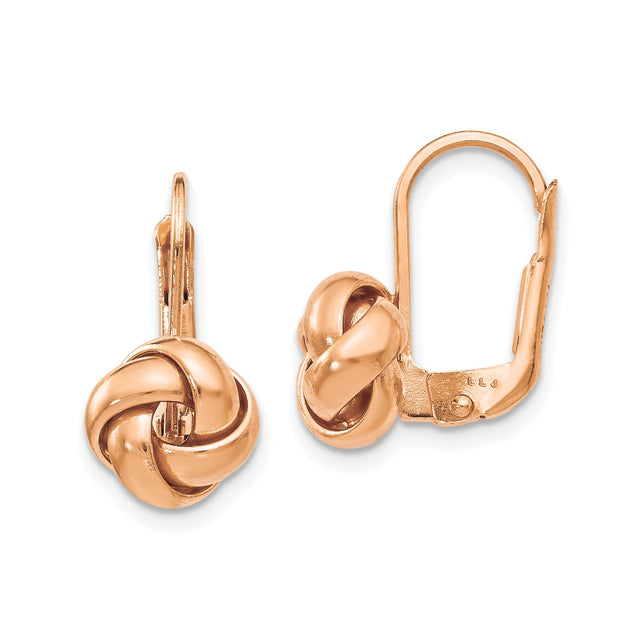 14k Yellow Gold Love Knot Leverback Earrings with Intertwined Knot Design for Women