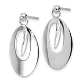 14k White Gold Dangle Earrings with Modern Oval Drop Design and Brushed Finish
