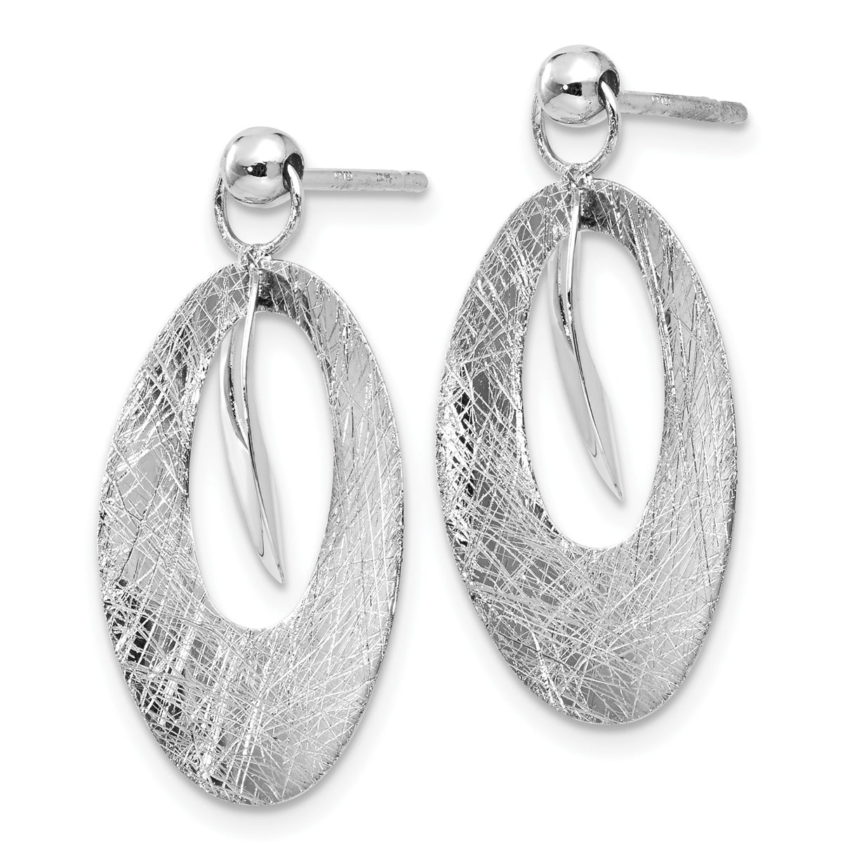 14k White Gold Dangle Earrings with Modern Oval Drop Design and Brushed Finish