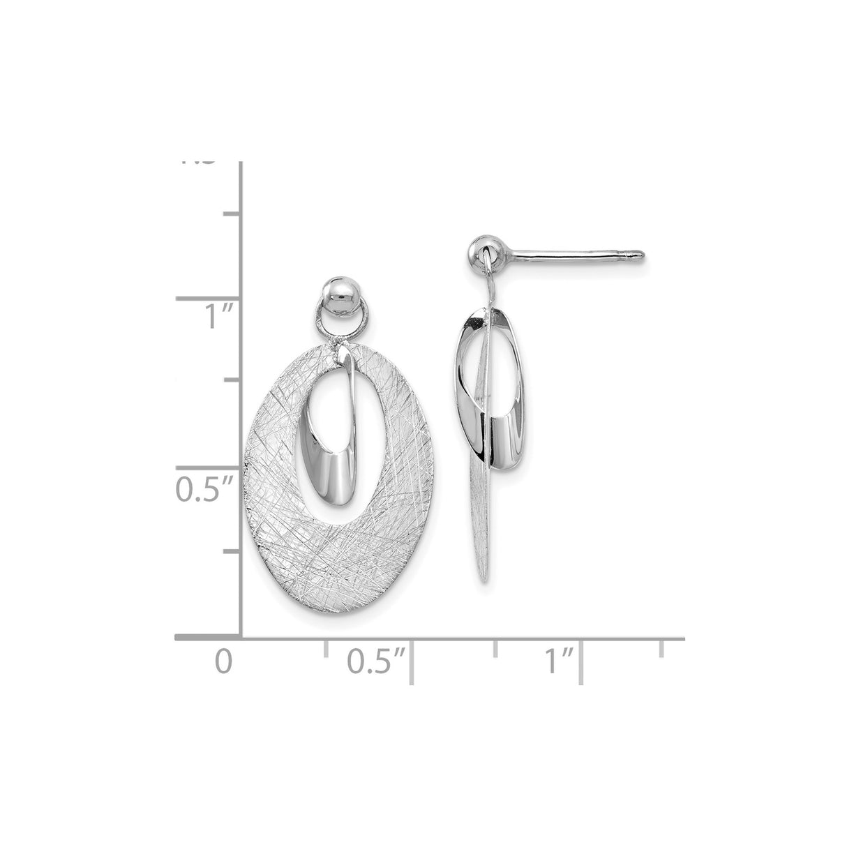 14k White Gold Dangle Earrings with Modern Oval Drop Design and Brushed Finish