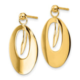 14k Yellow Gold Dangle Earrings with Textured Oval Disc and Polished Interlocking Centerpiece