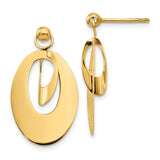 14k Yellow Gold Dangle Earrings with Textured Oval Disc and Polished Interlocking Centerpiece