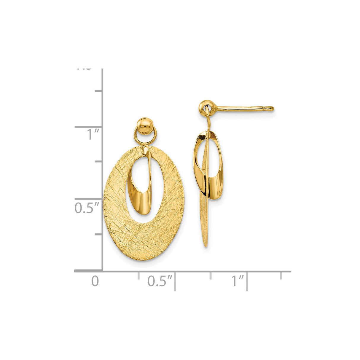 14k Yellow Gold Dangle Earrings with Textured Oval Disc and Polished Interlocking Centerpiece