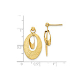 14k Yellow Gold Dangle Earrings with Textured Oval Disc and Polished Interlocking Centerpiece
