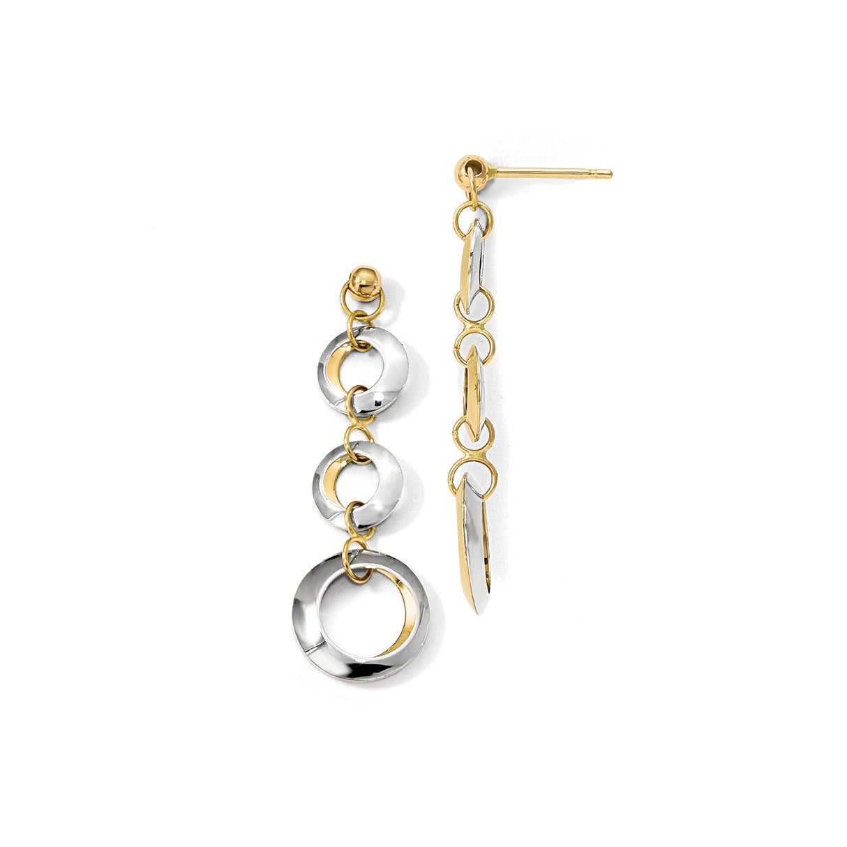 14k Yellow and White Gold Dangle Earrings with Interlocking Open Circle Links