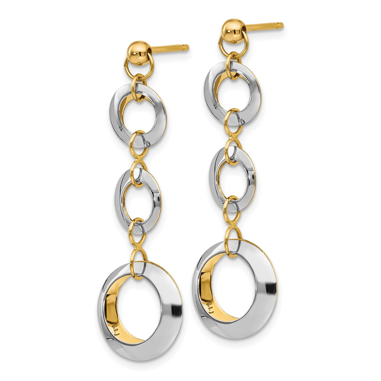 14k Yellow and White Gold Dangle Earrings with Interlocking Open Circle Links