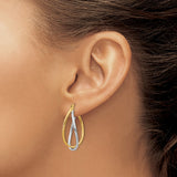 14k Yellow Gold Teardrop Hoop Earrings, Twisted Two-Tone Polished Design for Women