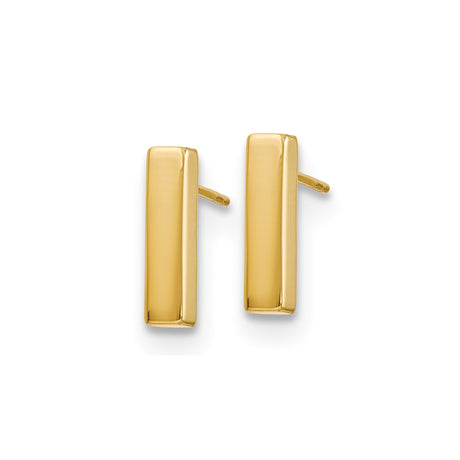 14k Yellow Gold Bar Stud Earrings, Minimalist Rectangular Geometric Design for Women