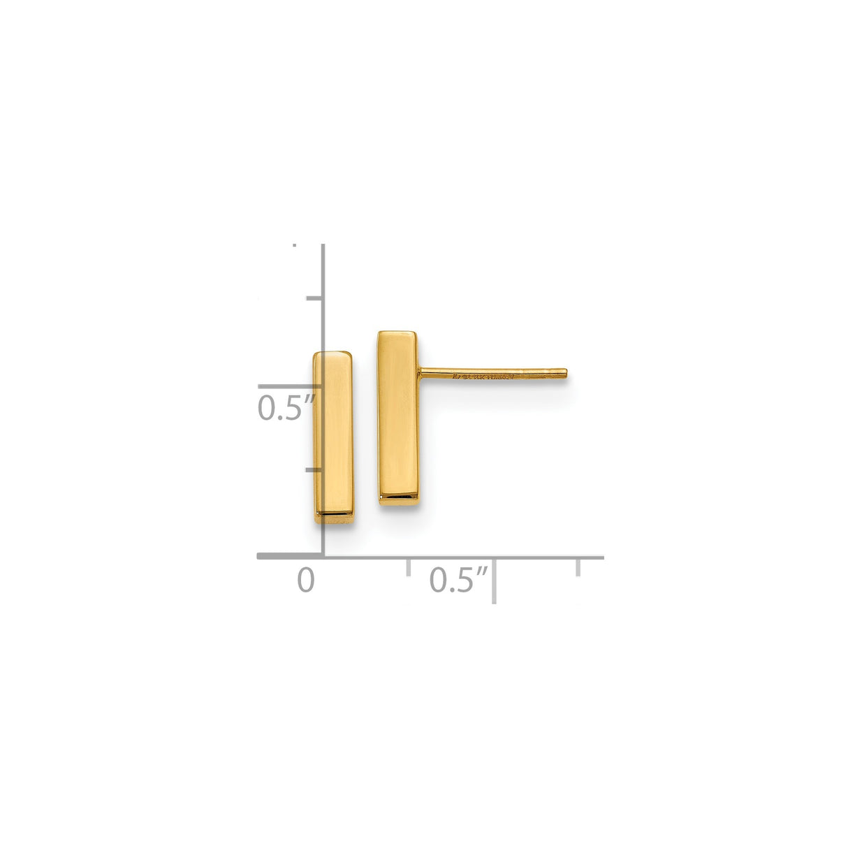 14k Yellow Gold Bar Stud Earrings, Minimalist Rectangular Geometric Design for Women