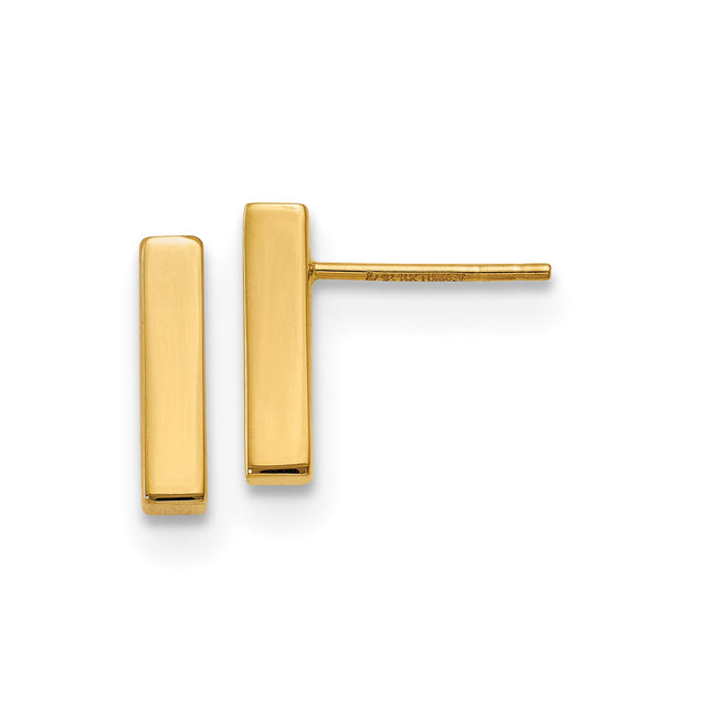 14k Yellow Gold Bar Stud Earrings, Minimalist Rectangular Geometric Design for Women