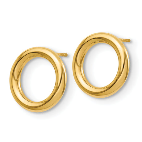 14k Yellow Gold Open Circle Stud Earrings, Minimalist Polished Design for Women