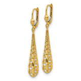14k Yellow Gold Drop Earrings with Intricate Filigree Teardrop Design, Lightweight Dangle Style