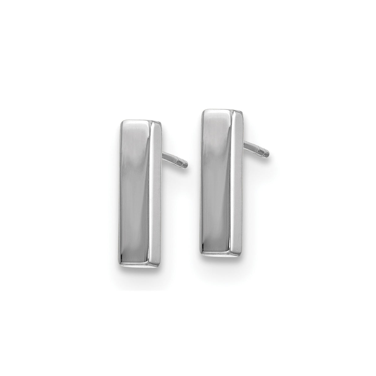 14k White Gold Bar Stud Earrings, Minimalist Rectangular Geometric Design for Women