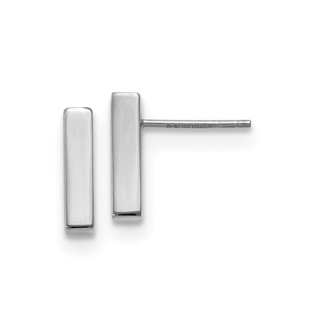14k White Gold Bar Stud Earrings, Minimalist Rectangular Geometric Design for Women