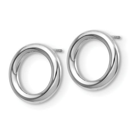 14k White Gold Stud Earrings, Open Circle Design, Minimalist Geometric Style for Women