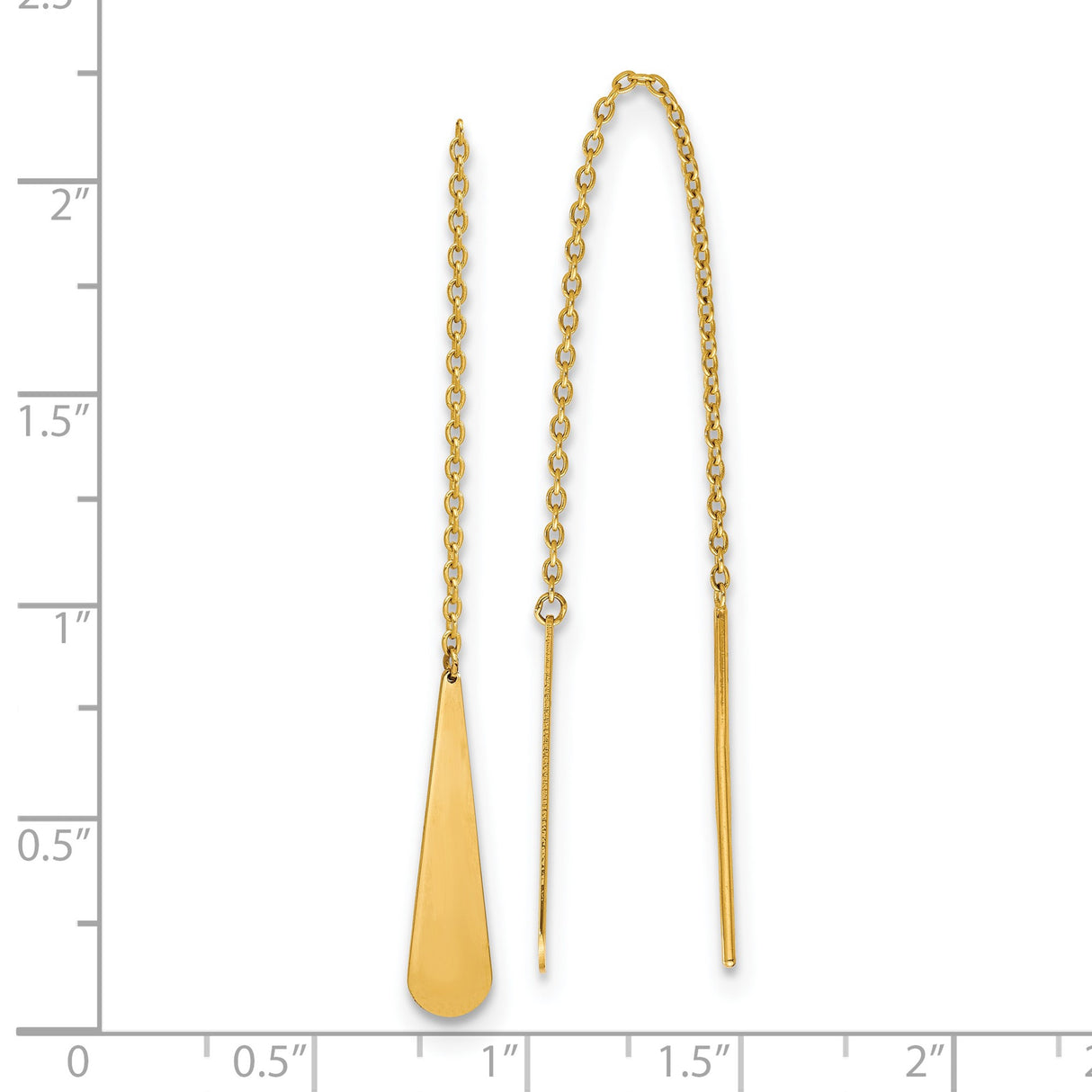 14k Yellow Gold Threader Earrings, Sleek Teardrop Bar Dangle Design, Minimalist Long Drop Style