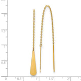 14k Yellow Gold Threader Earrings, Sleek Teardrop Bar Dangle Design, Minimalist Long Drop Style