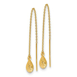14k Yellow Gold Threader Earrings, Textured Teardrop with Diamond-Cut Finish, Minimalist Dangle Style