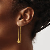 14k Yellow Gold Threader Earrings, Textured Teardrop with Diamond-Cut Finish, Minimalist Dangle Style