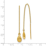 14k Yellow Gold Threader Earrings, Textured Teardrop with Diamond-Cut Finish, Minimalist Dangle Style