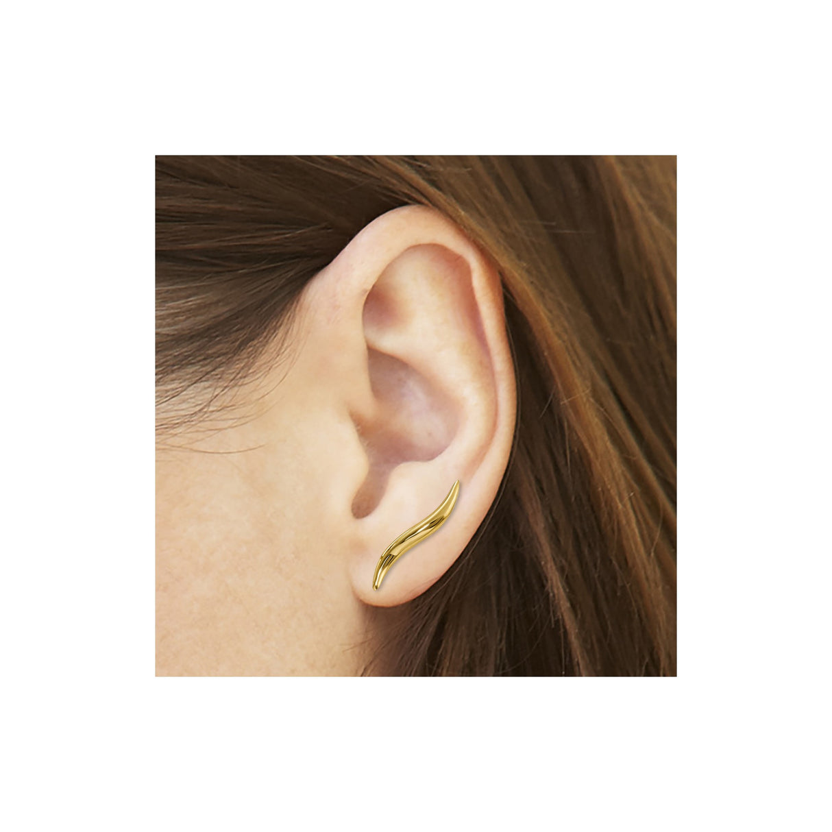 14k Yellow Gold Threader Earrings, Modern Wave Design with Sleek Curved Bar, Minimalist Style for Women