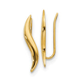 14k Yellow Gold Threader Earrings, Modern Wave Design with Sleek Curved Bar, Minimalist Style for Women