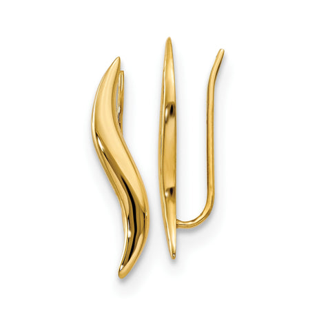 14k Yellow Gold Threader Earrings, Modern Wave Design with Sleek Curved Bar, Minimalist Style for Women