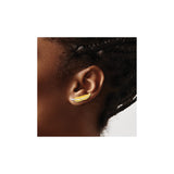 14k Yellow Gold Feather Ear Climber Earrings with Two Tone Rhodium Finish, Nature Inspired Design
