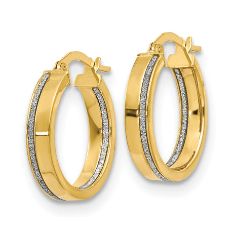 14k Yellow Gold Hoop Earrings with High Polish Finish and Textured Center Stripe