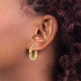 14k Yellow Gold Hoop Earrings with High Polish Finish and Textured Center Stripe