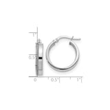 14k White Gold Hoop Earrings with Polished Finish and Subtle Textured Stripe