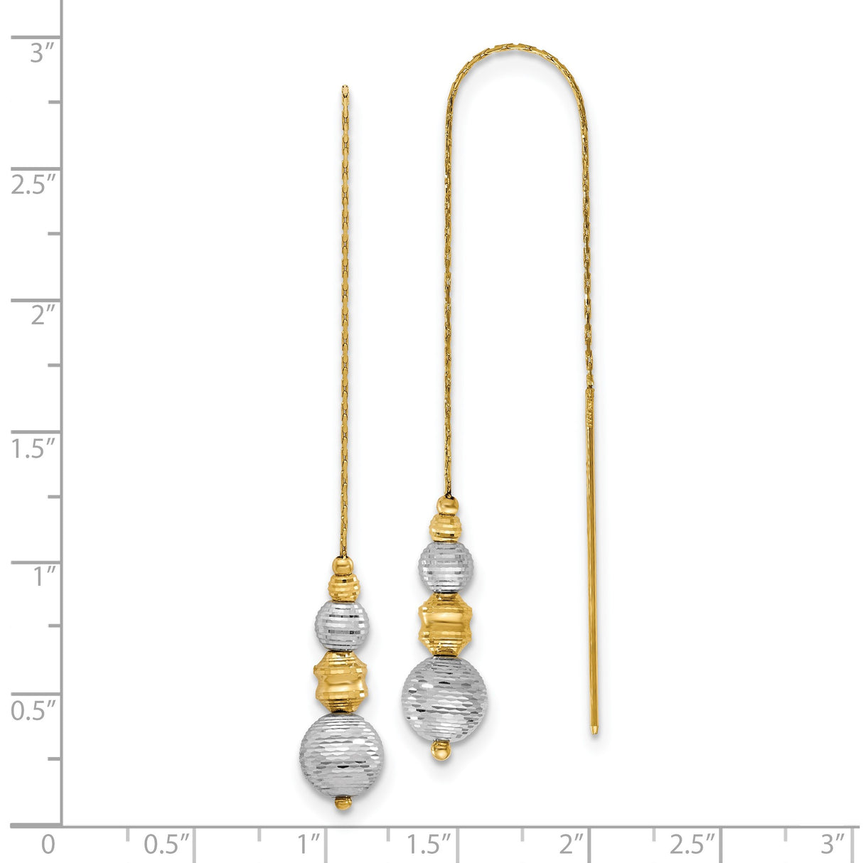 14k Yellow Gold Threader Earrings with Textured Two-Tone Beads, Minimalist Dangle Design