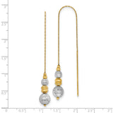 14k Yellow Gold Threader Earrings with Textured Two-Tone Beads, Minimalist Dangle Design