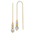 14k Yellow Gold Threader Earrings with Textured Two-Tone Beads, Minimalist Dangle Design