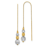 14k Yellow Gold Threader Earrings with Textured Two-Tone Beads, Minimalist Dangle Design