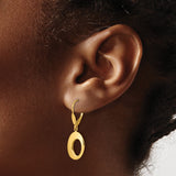14k Yellow Gold Dangle Earrings with Leverback Closures, Open Oval Minimalist Design