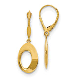14k Yellow Gold Dangle Earrings with Leverback Closures, Open Oval Minimalist Design