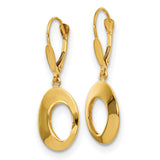 14k Yellow Gold Dangle Earrings with Leverback Closures, Open Oval Minimalist Design