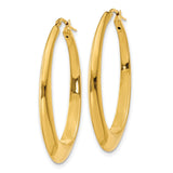 14k Yellow Gold Oval Hoop Earrings, High-Polish Elongated Minimalist Design for Women
