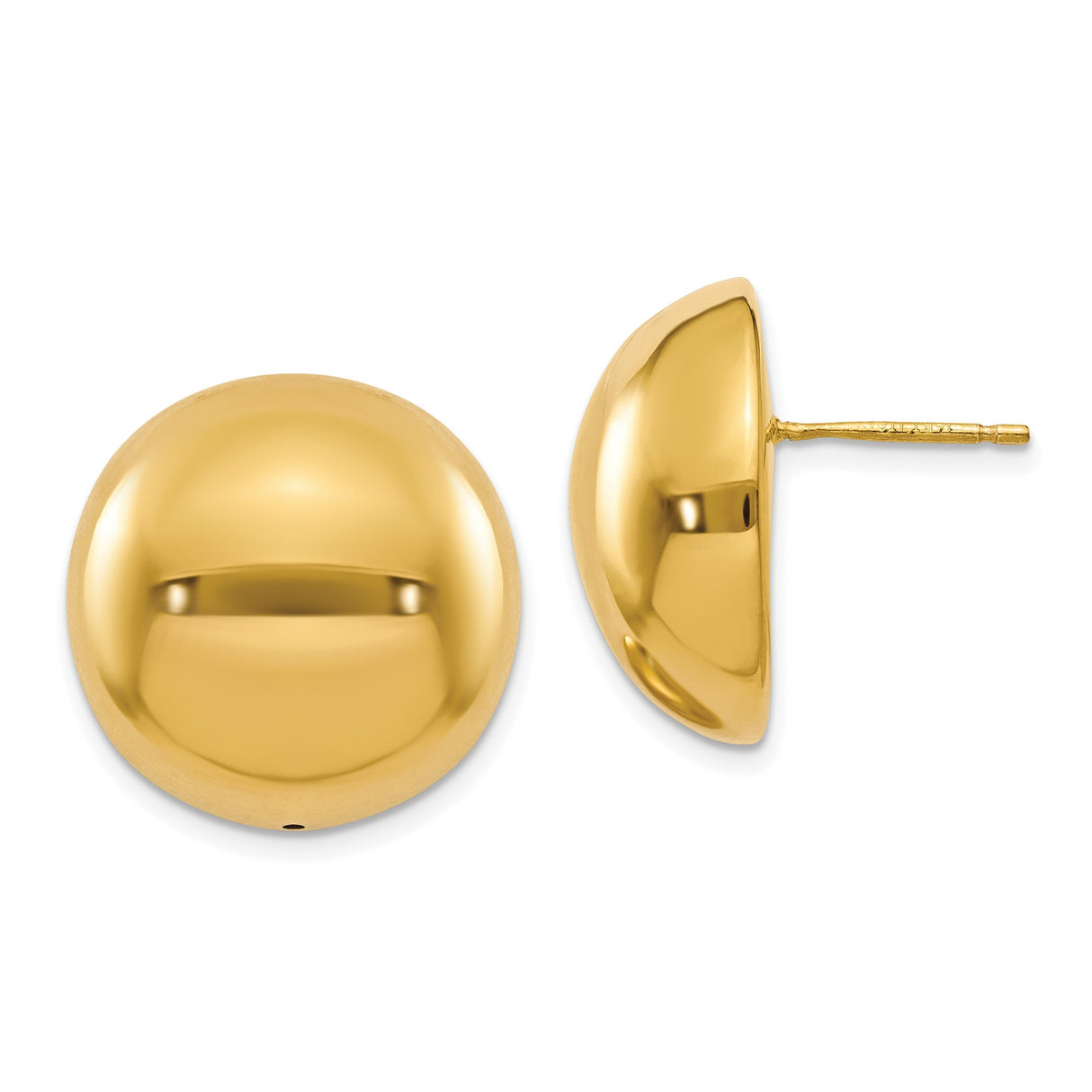 14k Yellow Gold Stud Earrings, Classic Dome Design, High Polish Minimalist Jewelry for Women