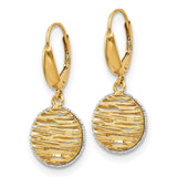 14k Two-Tone Gold Dangle Earrings with Textured Openwork Disc and Abstract Wave Design