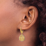 14k Two-Tone Gold Dangle Earrings with Textured Openwork Disc and Abstract Wave Design