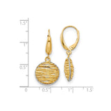 14k Two-Tone Gold Dangle Earrings with Textured Openwork Disc and Abstract Wave Design