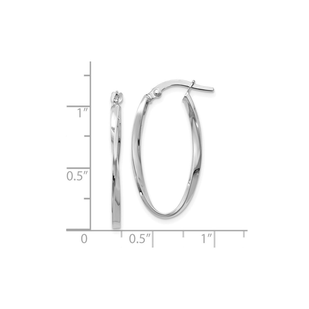 14k White Gold Twisted Oval Hoop Earrings, Polished Lightweight Modern Style for Women